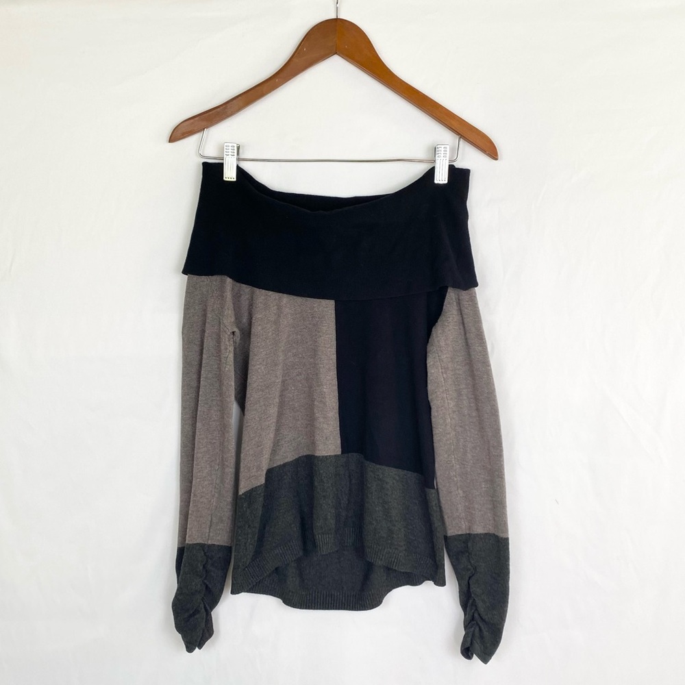 ALFANI Color Block Off The Shoulder Sweater Long Sleeve Casual Size Small